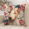 1pc Short Plush Pillow Cover, Double-Sided Printed, Featuring a Bull Terrier Floral Pattern, This Adorable Design Is Perfect for Decorating Sofas, Roo
