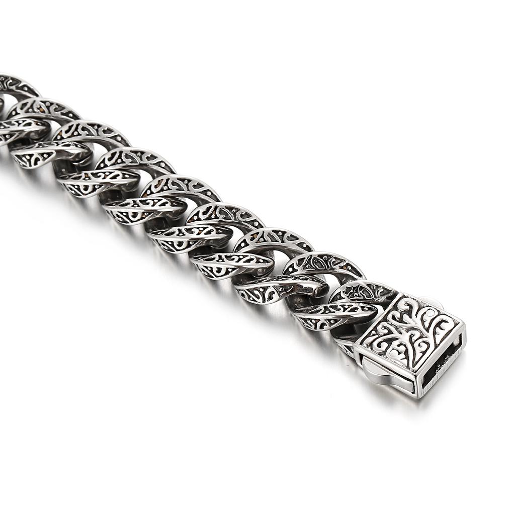 Vintage Sculpture Cuban Cuff Bracelet Stainless Steel Custom Charms Curb Link Chain Men Bracelets