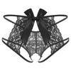 Mens Sheer Lace G String Underwear Strappy T Back Crotchless Thong with Bowknot Honeymoon Gift