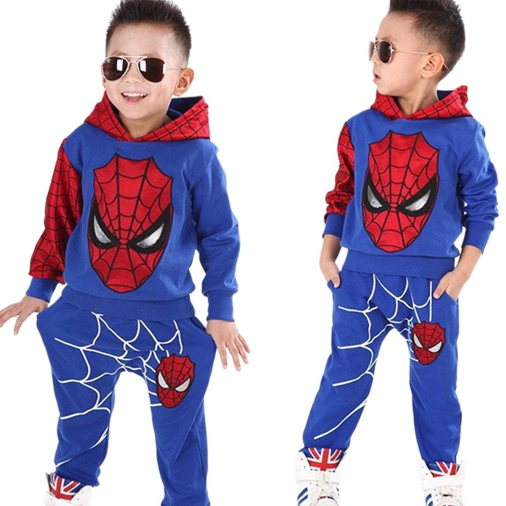 Boys' Spider-Man Hoodie and Pants Set - Kids Cartoon Sportswear for Spring and Autumn