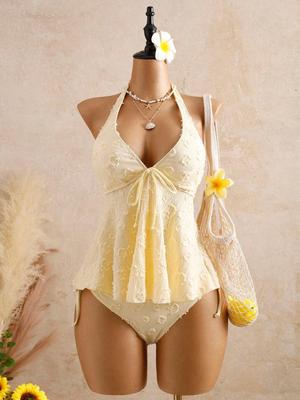 Summer 2026 Women's V-neck Halter Bikini with Ruffle Cover-up