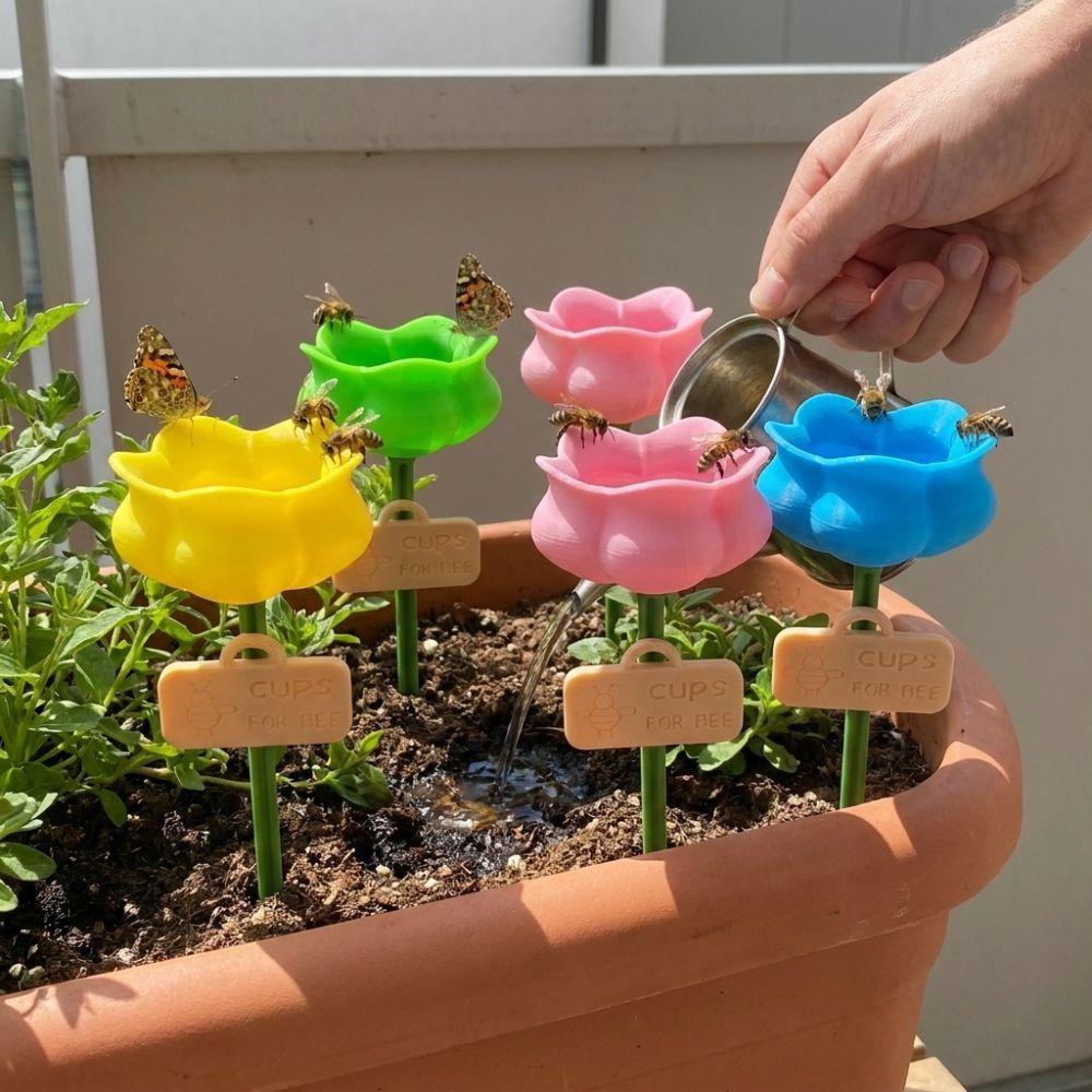 Colorful Bee Butterfly Water Cup Plastic Insect Drinking Device Outdoor Garden Decor