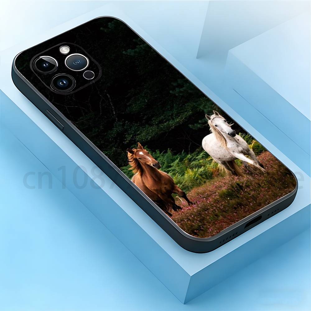 

Horse Phone Case For iPhone 17,16,15,14,13,12,11,Plus,Pro Max,Mini,Soft Silicone Black Cover iPhone15promax