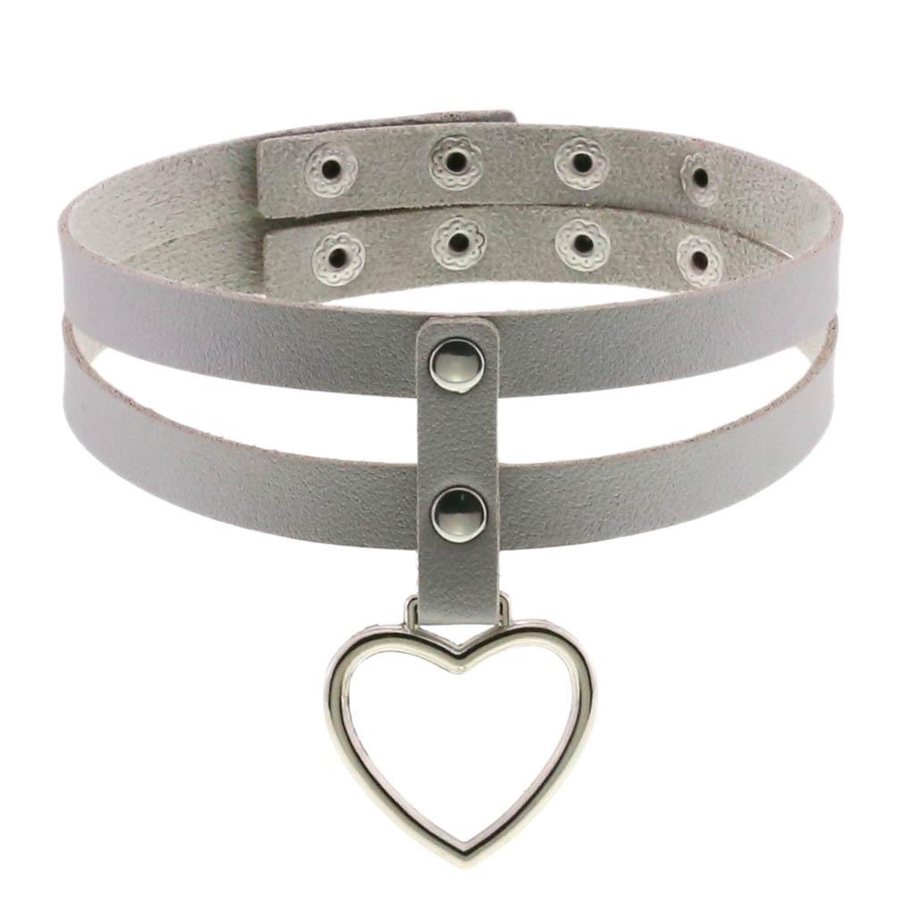 Harajuku Soft Girl Heart Pendant Choker, Black PU Leather Short Clavicle Necklace