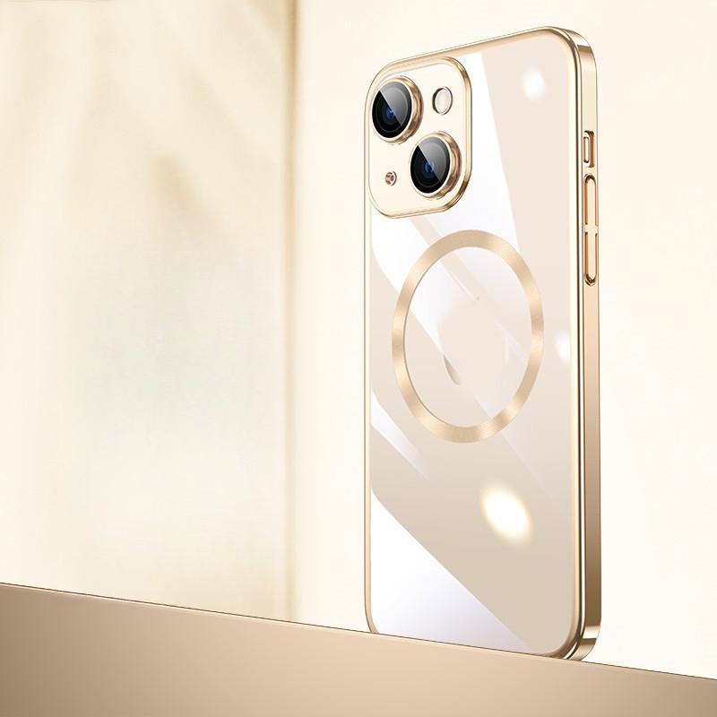 Anwendbar für iPhone 16 Galvanisiert Transparent Magnetisch Handyhülle Apple 15 Kommt mit Linsenfolie Kabelloses Laden Hartschale