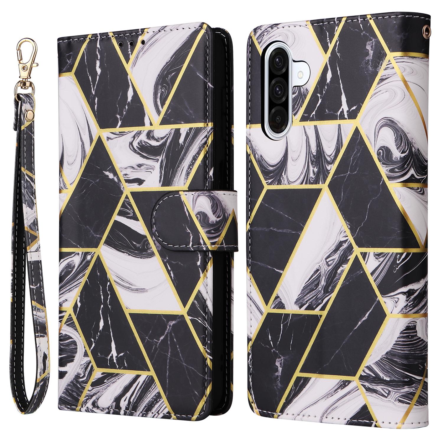 

For Samsung Galaxy A26 5G Case Lacquered Marble Pattern Leather Phone Cover Black