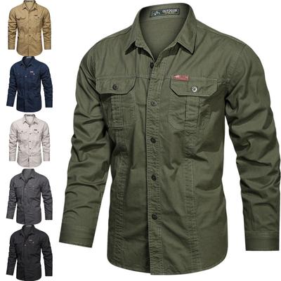 Herren Übergröße Multi-Taschen Werkzeughemden Militär Outdoor Langarmhemden Hochwertige Herren Baumwolle Freizeithemden