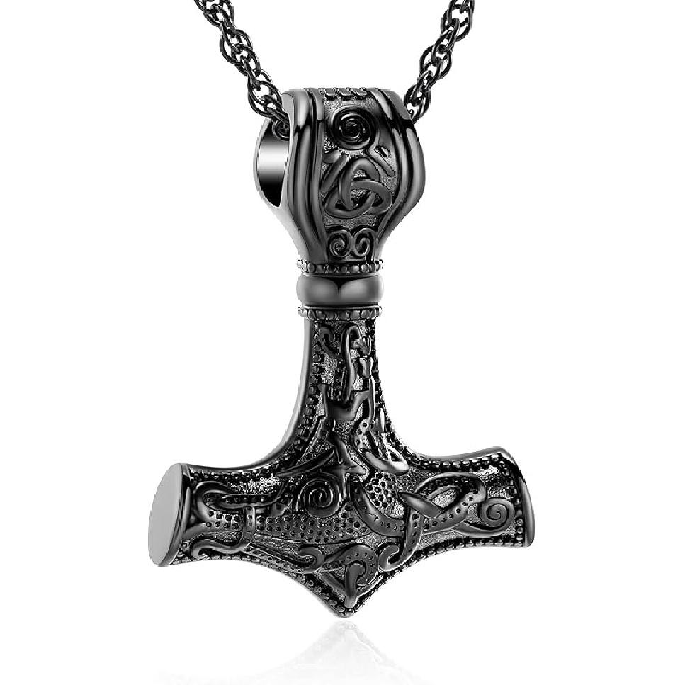 shajwo Mjolnir Thors Hammer Urn Necklace for Ashes for Men Celtic Nordic Viking Cremation Jewelry for Women Keepsake Memorial Ashes Pendant
