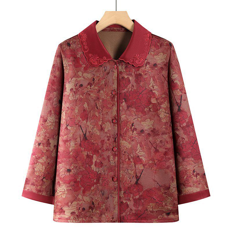 

2026 Grandma Style Autumn Shirt: Long Sleeve Thin Jacket for Middle-Aged & Elderly Women 3XL for 120-130 lbs