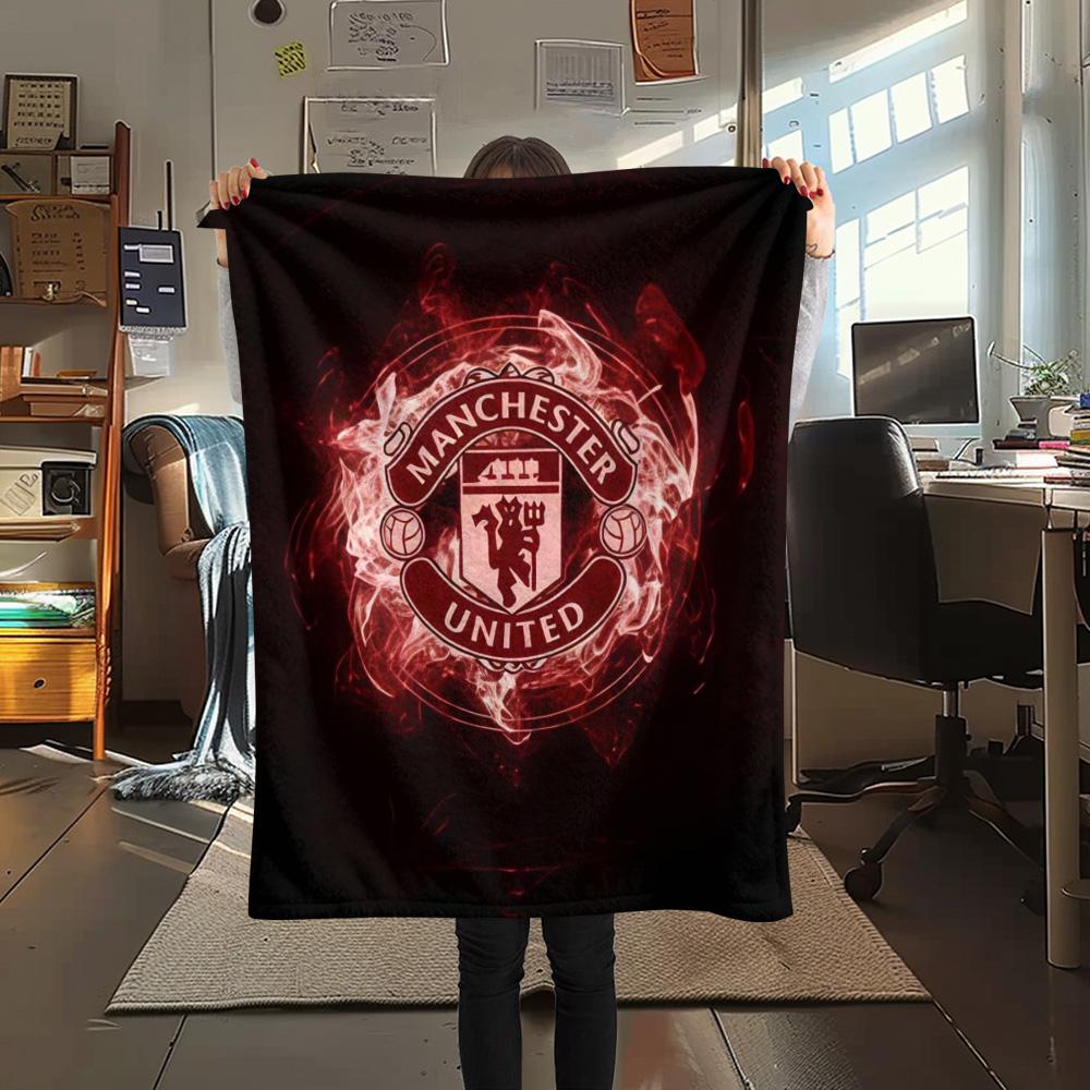 Koc Flanelowy z Nadrukiem Man Utd, Wysokiej jakości, Wygodny na Wszystkie Pory Roku, Wystrój Domu, Ciepło i Komfort