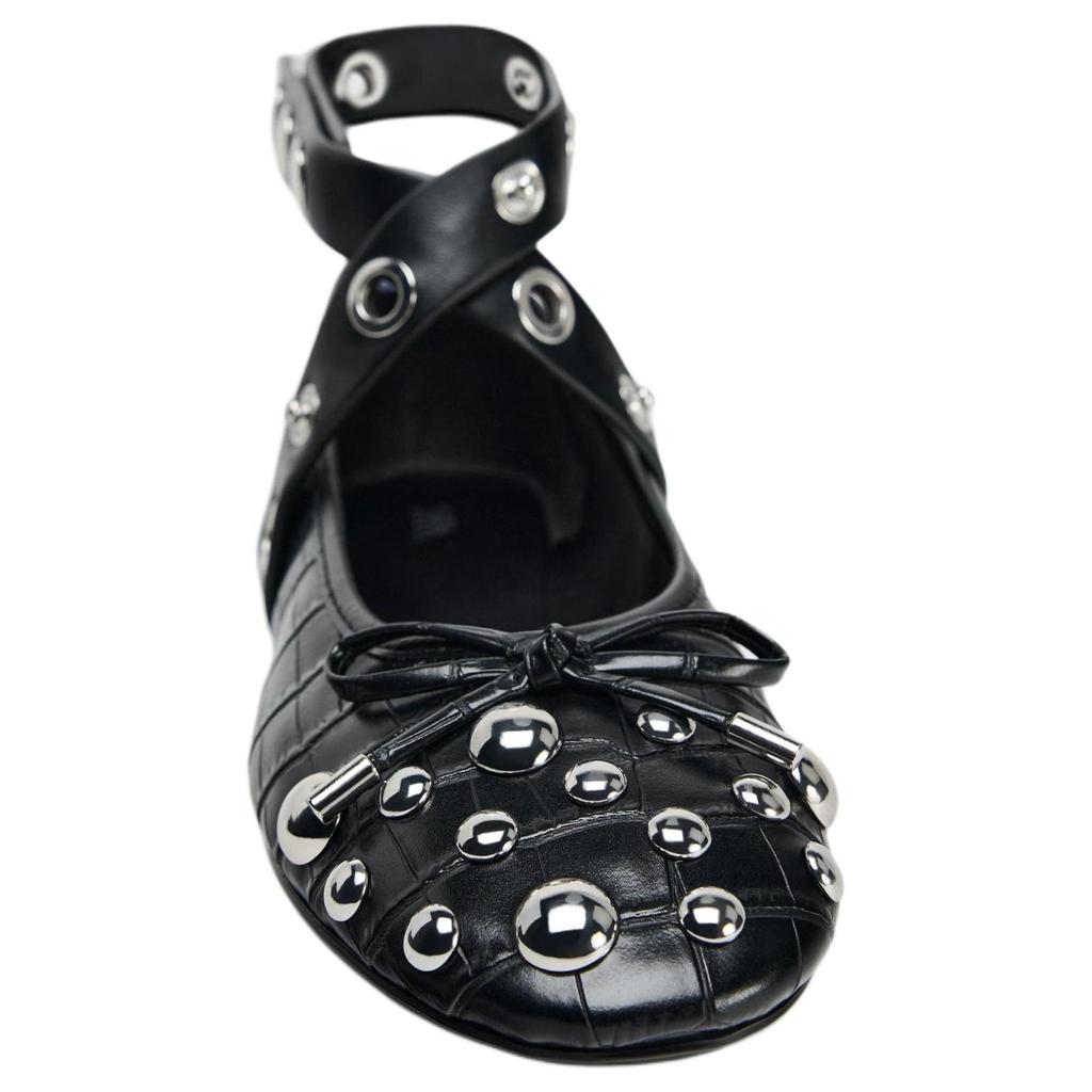 Zara Versatile Vintage Bow Detail Studded Flat Casual Shoes Women Flats Black 13578410-38