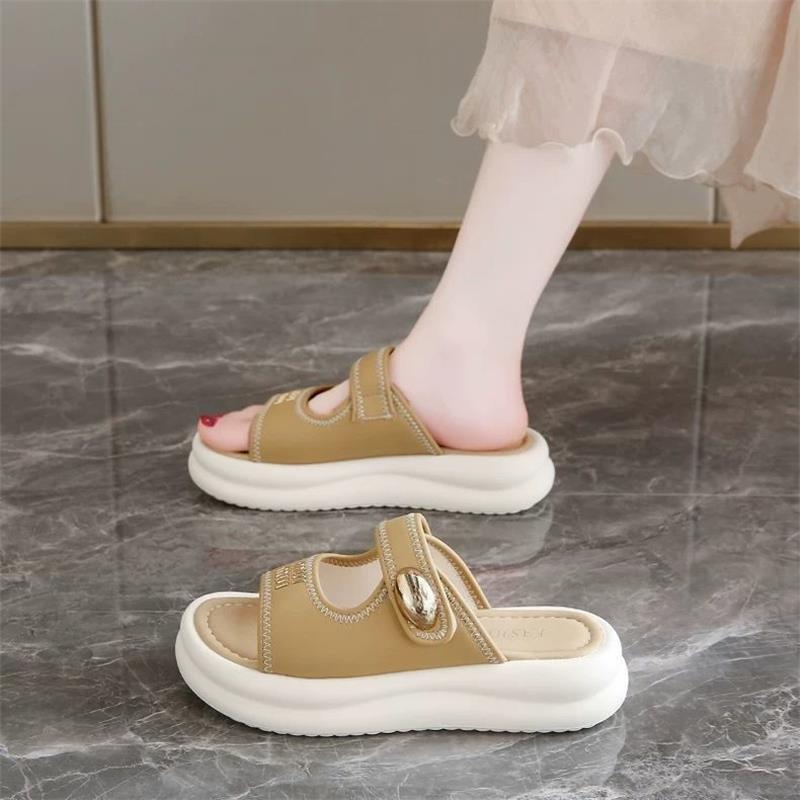 Non-slip Thick-soled Slippers for Women's Outerwear 2025 Summer New Models with Skirts Casual Versatile Beach Soft-soled One-word Sandals