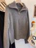 100% Pure Wool Women's Thick Korean Style Raglan Sleeve Half Zip Knit Sweater