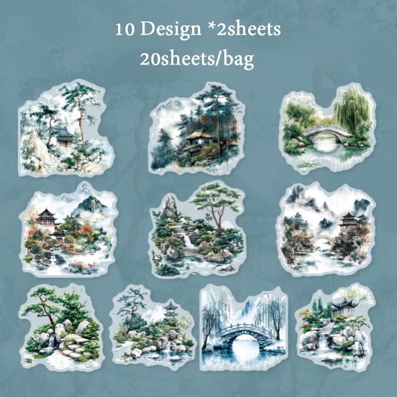 20Pcs/bag Stickers Garden Deep Series Landscape Pattern Making Phone Case Water Cup Sticker Album Diary Handmade Decoration