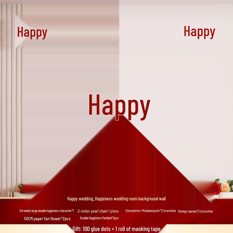 Double Happiness Wedding Room Decoration Set for Bedroom and Engagement Backdrop