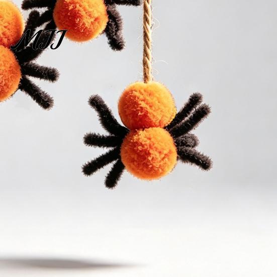 Cute Spooky Party Decorations 78 Inch Halloween Hanging Spider Banner, Mini Black Orange Plush Decor Pom Garland for Party, Fireplace, Wall