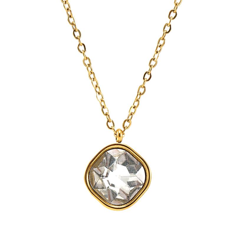 Minimalist Square Zircon Necklace - 18K Stainless Steel Rhombus Pendant Clavicle Chain for Women