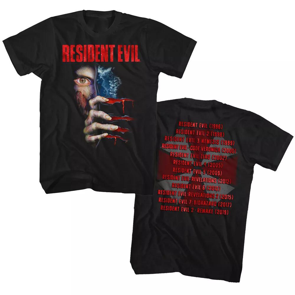 Resident Evil Peeking Zombie Survival Video Game Release Dates Men039s T Shirt Unisex T-Shirt XL
