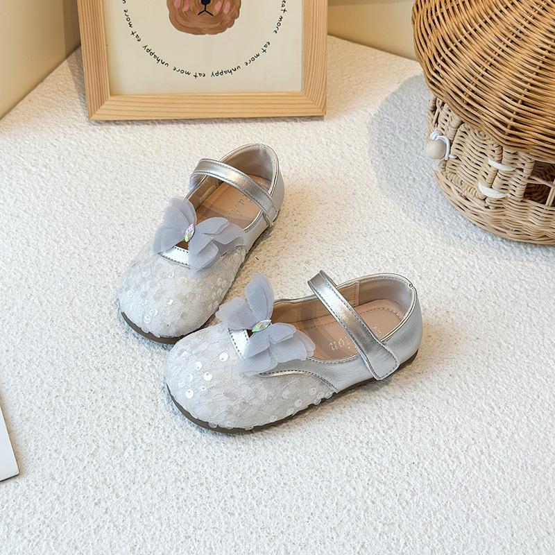 Girls Princess Shoes Lace Butterfly Korean Style Kids Flat Shoes Round Toes Soft Sole 2025 Autumn New Children MaryJanes Sweet