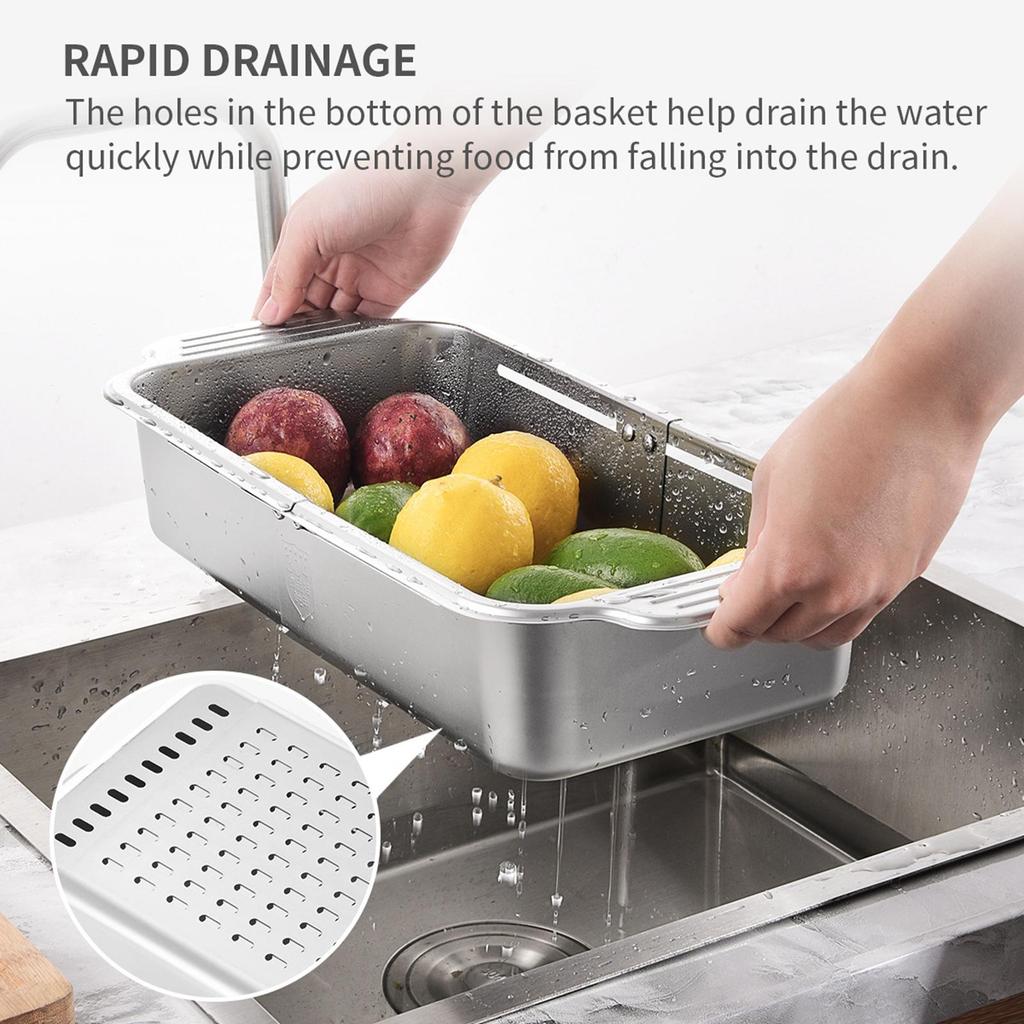 Expandable Dish Drainer Strainer Fruit Drain Rack for Kitchen
