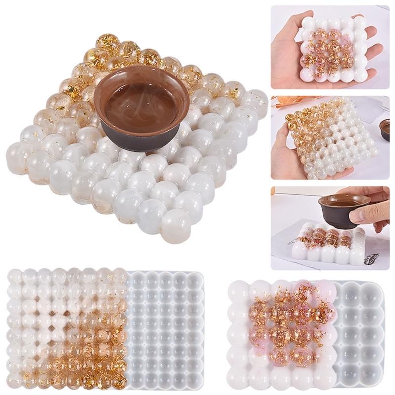 Half Bead Coaster Molds Square Silicone Coaster Mold Cup Mat Mold Square Epoxy Casting Mold for Resin Coaster Home Decor