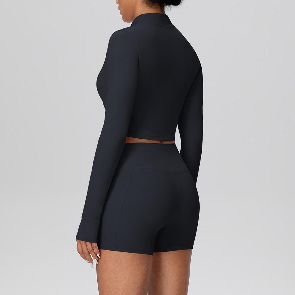 Women's Slim Fit Zip-Up Jacket & High-Waist Butt-Lifting Shorts Yoga Set