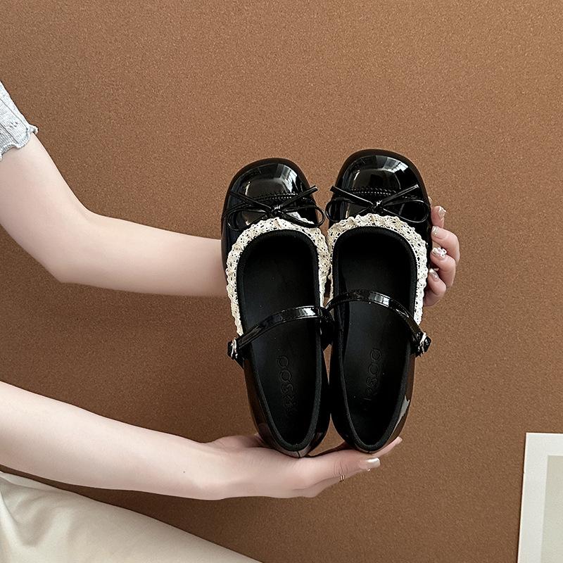 Round Head Retro Bow Flat Bottom Small Leather Shoes Women's New Summer Fashion with Skirt French Niche Mary Jane Shoes