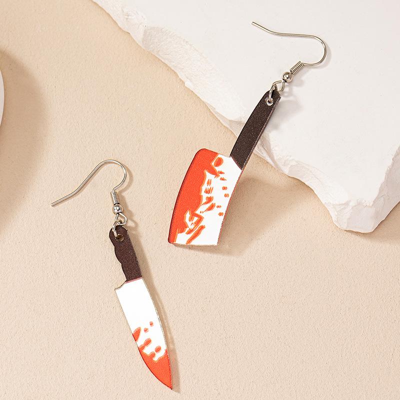 1 par Europeisk og amerikansk grenseoverskridende Halloween tegneserie blodig kjøttøks øredobber Dame morsomme overdrevne kniv øresmykker