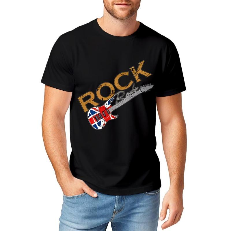 Union Jack Rock Electric Guitar British Flag Music Art Print Black And T-Shirt for Men, Soft, Breathable, Soft, Core T-Shirt, Soft Tee, Cute Tee
