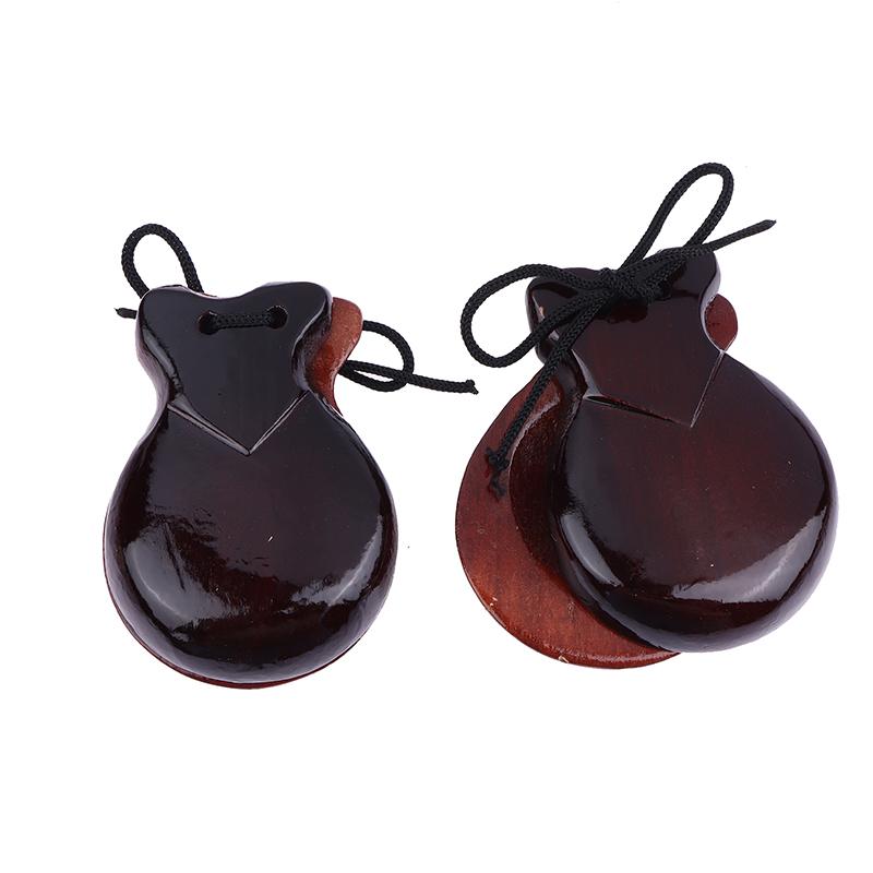 

2 шт. Традиционные кастаньеты из дерева Испанские кастаньеты для танца фламенко Кастаньеты со шнурком Ручной хлопок Детский ударный инструмент