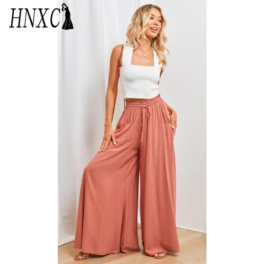 HNXC Women's Fashion Casual Solid Color Print Pants & Capris