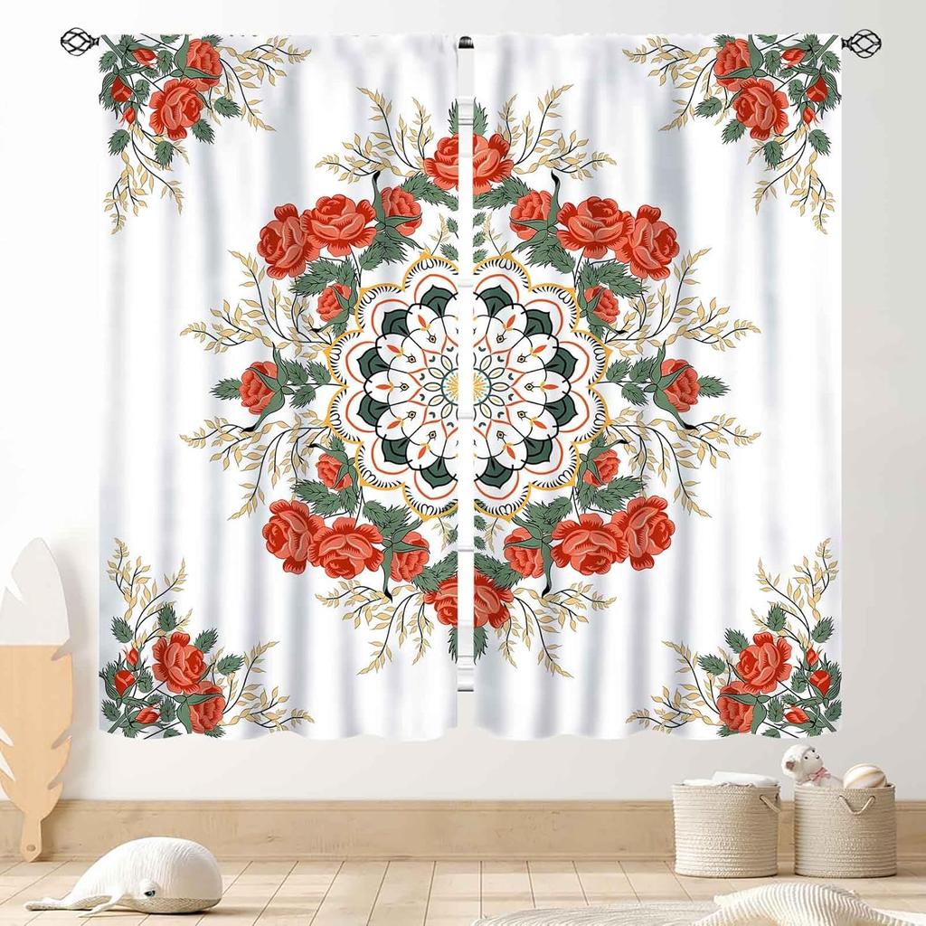 Hippie Mandala Vorhänge, Indisches Medaillon Trippy Boho Paisley Ästhetische Kunst Dekoration Bunte Orange Fensterbehandlung Für