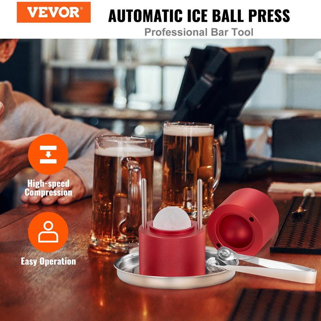 VEVOR Ice Ball Press, 2.4" Ice Ball Maker, Aircraft Al Alloy Ice Ball Press Kit for 60mm Ice Sphere, Ice Press with Tong and Drip Tray