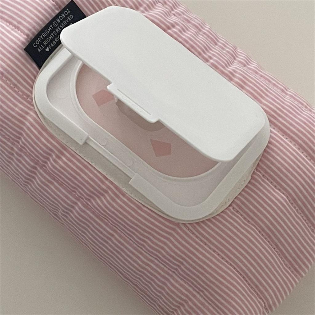 Quilted Stripe Fabric Wipes Pouch Durable Polyester Car Organizer With Flip Top For Wet Tissues Storage
