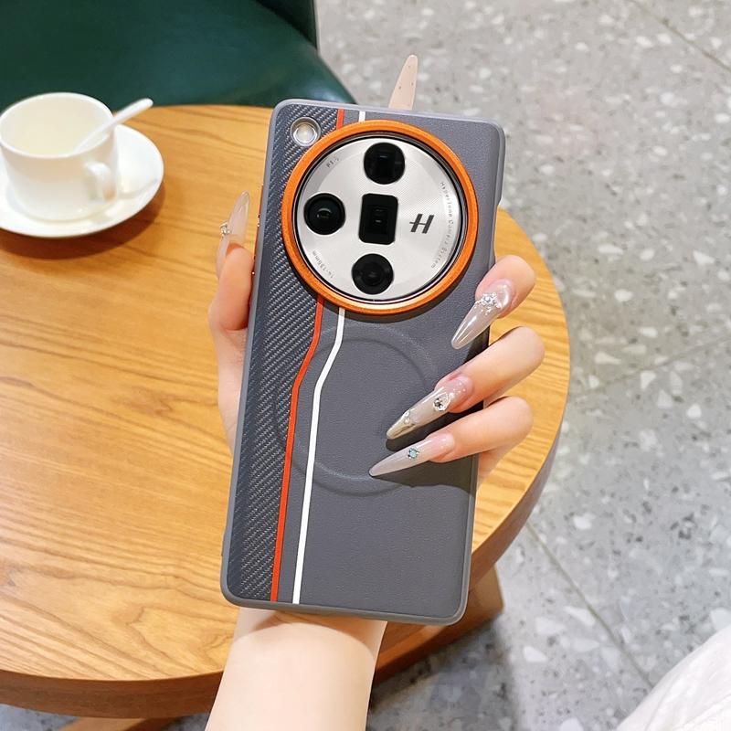 Built-in Wireless Charging Magnetic Ring Case For OPPO Find X7 Ultra and Oppo Find X7 Color-block Dual-Line Protect Cover