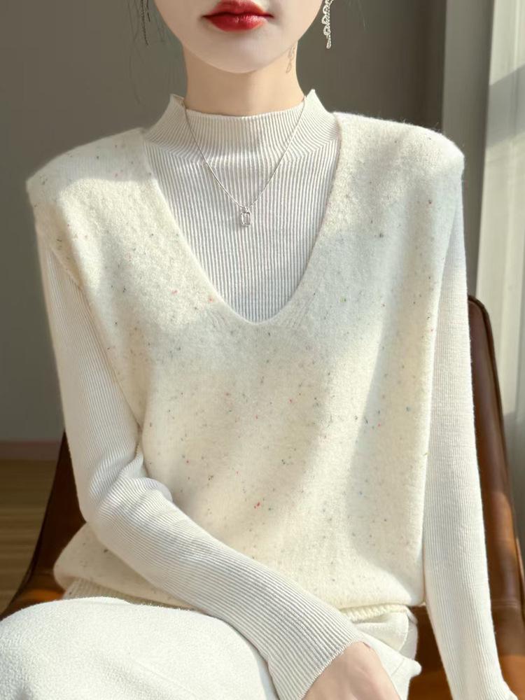 

Осенне-зимний многослойный трикотажный жилет с V-образным вырезом и рубашка XL белый