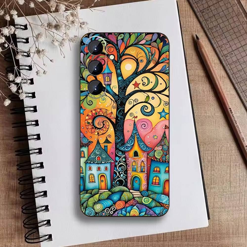 Whimsical landscape Starry Night Phone Case For Samsung Galaxy A73,A21s,A22,A31,A52,A53,A71,A41Soft Black Shell