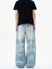 Unisex American High Street Cat Whiskers Blue Denim Jeans - New Design, Trendy Loose Straight Leg Pants