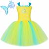Flounder Costume Toddler Kids Little Mermaid Halloween Carnival Birthday Party Dress Up Girls Yellow Tropical Fish Tutu Dress