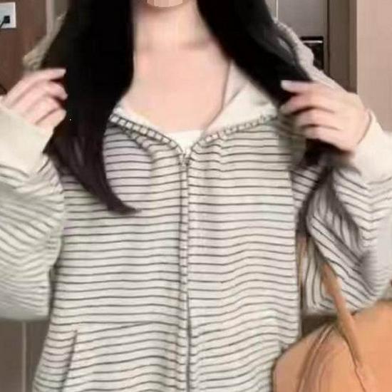 Damen gestreifter Reißverschluss Hoodie Cardigan - Koreanischer Stil, Frühling/Herbst 2026