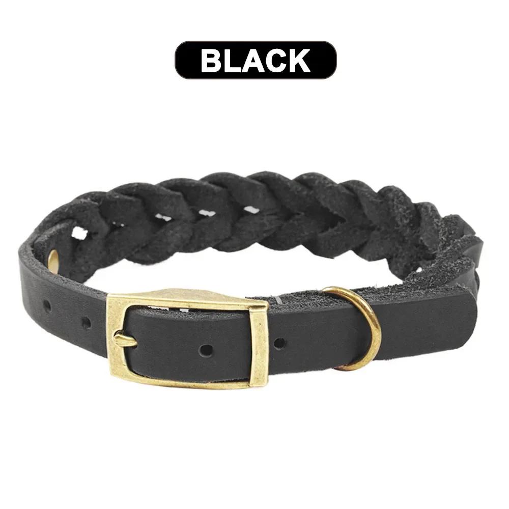 Braided Real Leather Dog Collar Adjustable Pet Puppy Collars for Small and Medium-sized Dogs Outdoor Pet Dog Walking Accessories