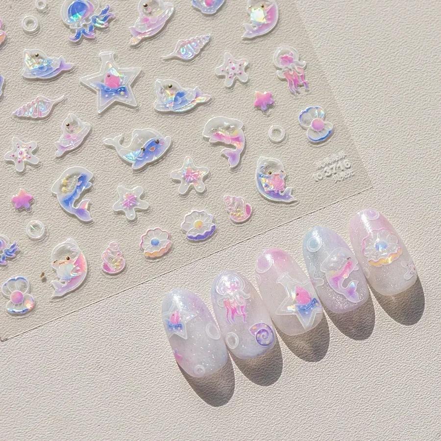 Magical Blow Bubbles Goldfish Bunny Rabbit Cat Kitten Shape Shiny Dreamy Bubbles 5D Nail Art Decorations Sticker Manicure Decal