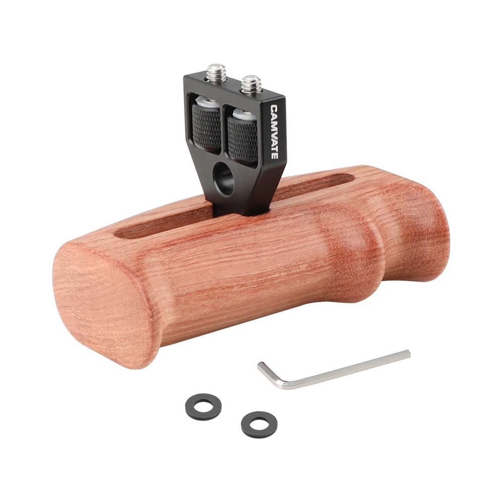 CAMVATE Wooden Hand Grip with 1/4" Mounting Screw Connector for DSLR Camera Cage (Switchable for Right/Left Hands)
