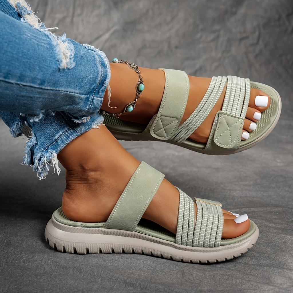 Ladies' Multi-color Elastic Ribbon Slippers with Velcro Adhesive Soft Sole Outdoor Walking Slippers