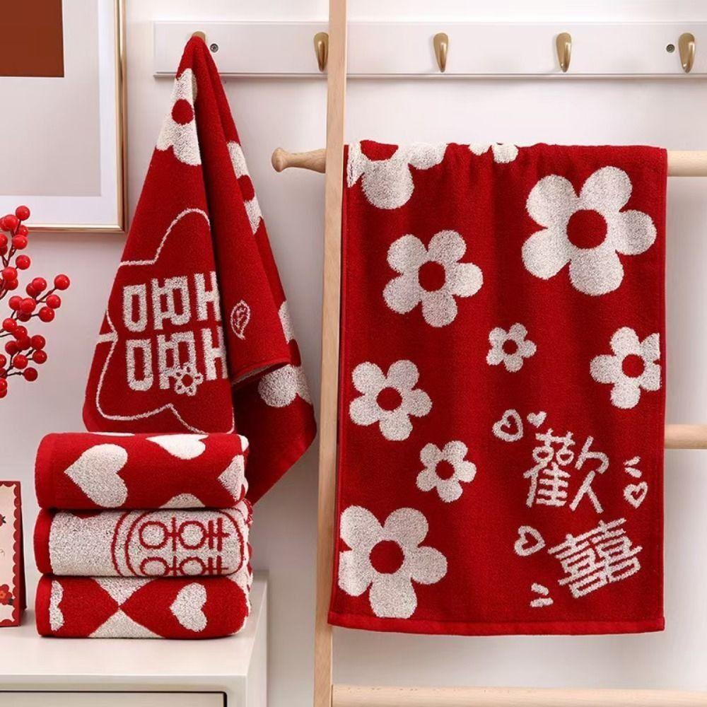 Heart Wedding Red Towel Red Color Absorbent Material Shower Towel Soft Texture 34*74 Cm Bath Face Towel Valentine's Day