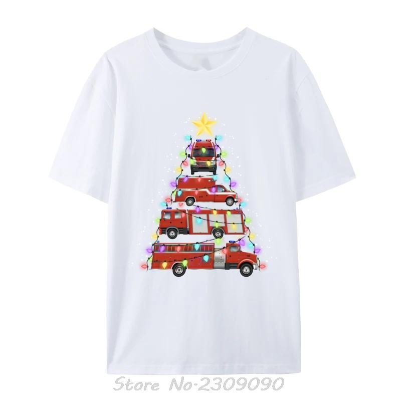 Firefighter Fire Truck Christmas Tree Santa Xmas Light TShirt Cotton Fashion Tshirt Oversized Tees Summer Funny Graphic T Shirt S