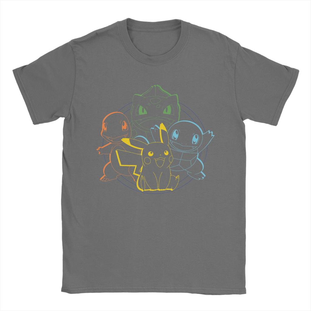 Men TShirts PPokemon Pikachu Charmander Bulbasaur Squirtle Kanto Circle Cotton Tees T Shirts Round Collar Clothing New Arrival