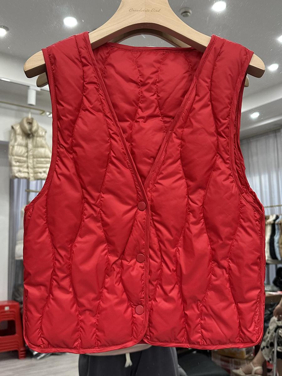 

Легкий пуховик, жилет женский короткий маленький жилет 2024 года, осенний новый продукт, иностранный стиль, маленький жилет на утином пуху, внутренний XXL красный