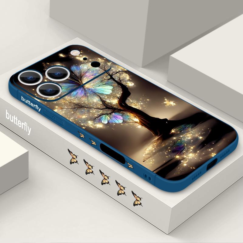 

Светящийся Фантазийный Дерево Бабочка Чехол-шнурок Для iPhone 17 Pro Max Мягкая Силиконовая Крышка Для iPhone 16 Pro Max Funda iPhone 15 14 13 12 11 16E iPhone 17 Pro синий