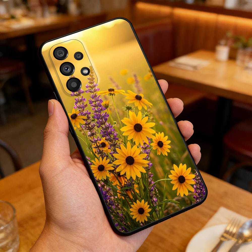 Sunflower&Sunny Day  For Samsung Galaxy A13,A21s,A22,A31,A32,A52,A53,A71,A80,Soft Black Shell